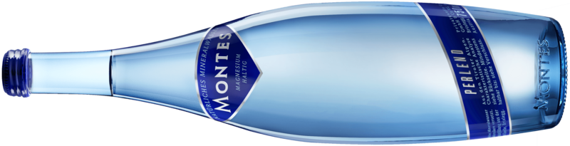 Das Wasser in der gletscherblauen Flasche: eine 0,75-Liter-Flasche MONTES perlend